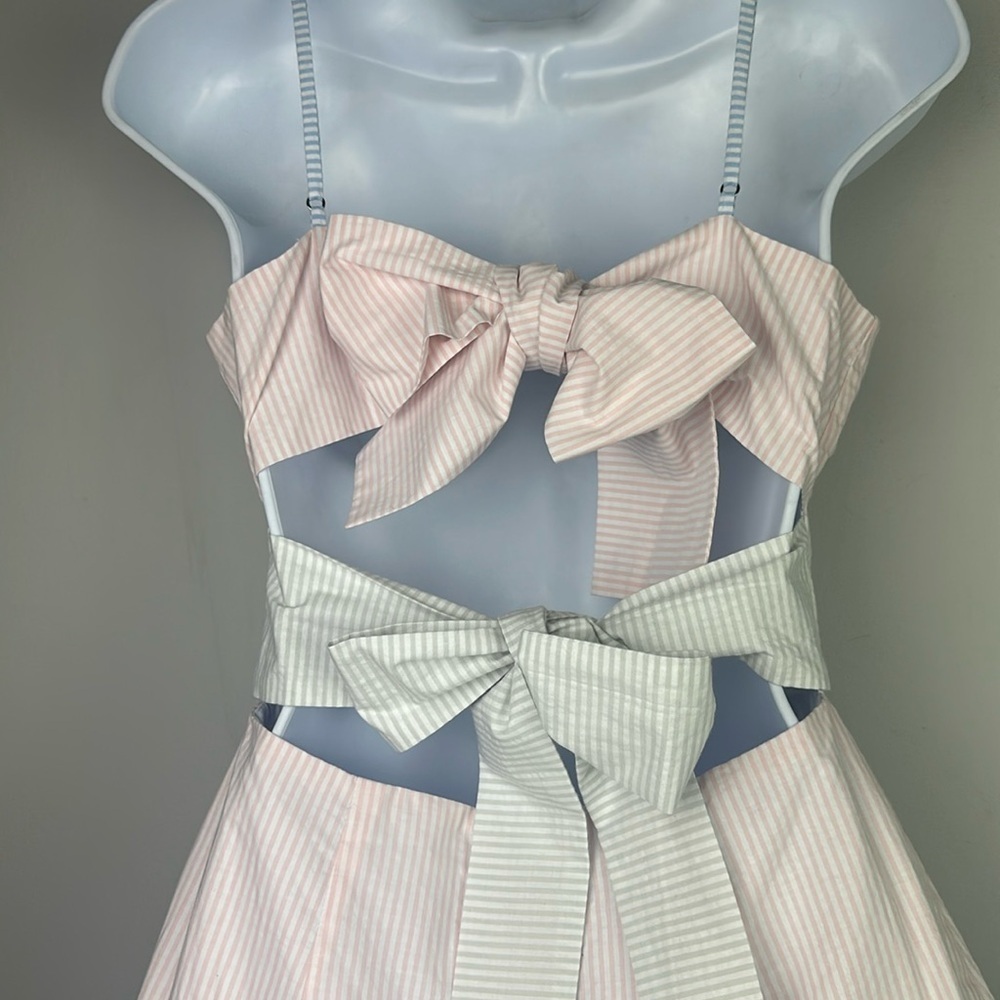 NEW Lovers + Friends Caesar Seersucker Mini Dress Bow Ties Small Cotton Summer - Picture 9 of 16